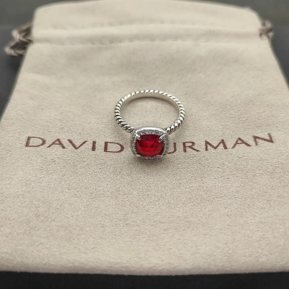 David Yurman four-prong square red diamond ring
